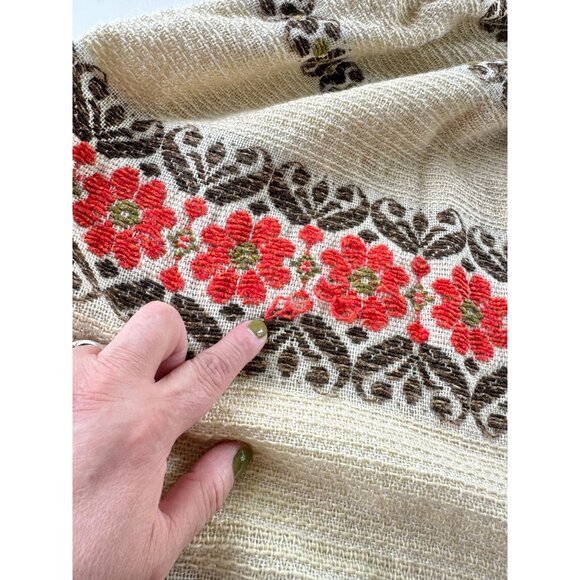 Vintage 70s curtain, beige, brown, red striped woven pleated panel, for each - Picture 6 of 10